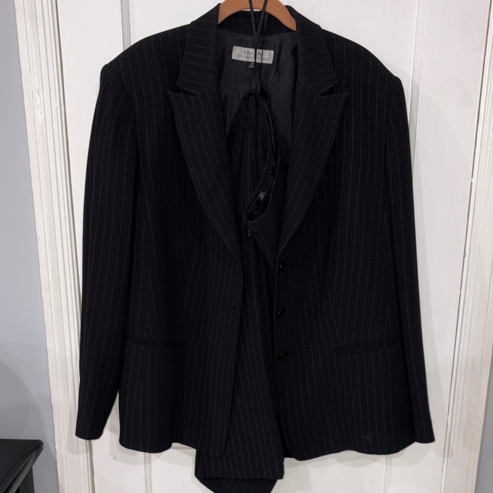 Tahari Black Pinstripe Blazer and Matching Vest